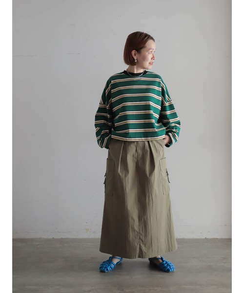 FIL DE FER（フィルデフェール）の「マルチカラーボーダー　ワイドショートP/O（Tシャツ/カットソー・レディース・グリーン/ベージュ・FREE）」の18枚目の写真