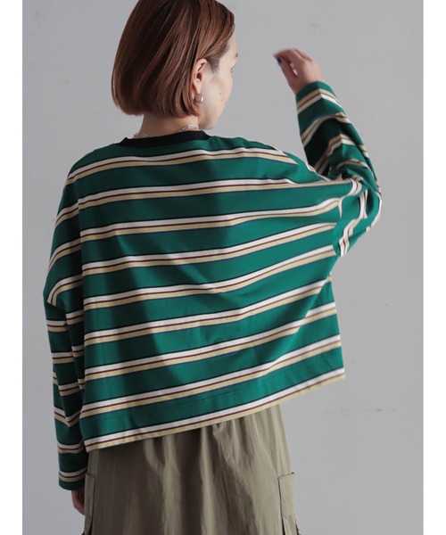 FIL DE FER（フィルデフェール）の「マルチカラーボーダー　ワイドショートP/O（Tシャツ/カットソー・レディース・グリーン/ベージュ・FREE）」の14枚目の写真