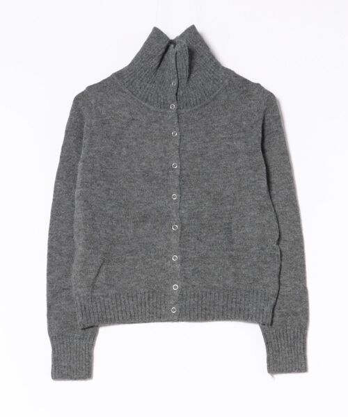 セール】ソリッドカラー ハイネック リブ ニット カーディガン（T