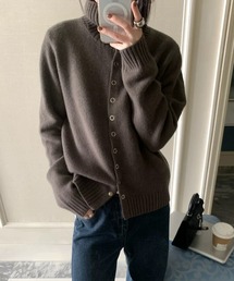 ソリッドカラー ハイネック リブ ニット カーディガン