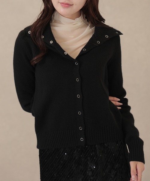 Lace Ladies(レースレディース)の「ソリッドカラー ハイネック リブ ニット カーディガン(カーディガン/ボレロ・レディース・チャコールグレー/ブラック/アイボリー/ブラウン・FREE)」の12枚目の写真