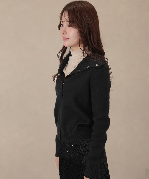 Lace Ladies(レースレディース)の「ソリッドカラー ハイネック リブ ニット カーディガン(カーディガン/ボレロ・レディース・チャコールグレー/ブラック/アイボリー/ブラウン・FREE)」の14枚目の写真