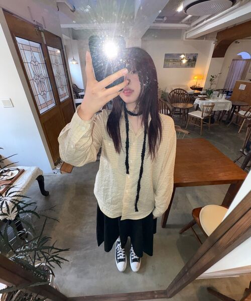 VANONE ATELIER(バノンアトリエ)の「A3513 リンクルチェックシャツ_Sandy yellow(シャツ/ブラウス・レディース・イエロー・FREE)」の3枚目の写真