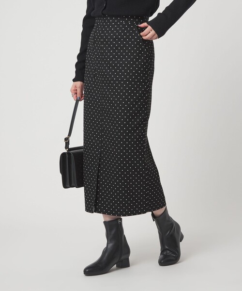 キチントボトムス ドット ジャガード Iライン スリム タイト スカート ウォッシャブル ストレッチ