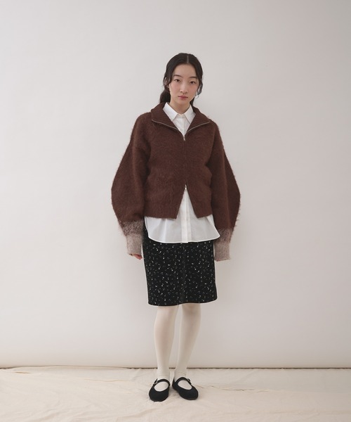 MUHET（ミュエータ）の「gradation sleeve driver zip knit / グラデーションドライバーズニット（カーディガン/ボレロ・レディース・チャコールグレー/ブラウン・FREE）」の17枚目の写真