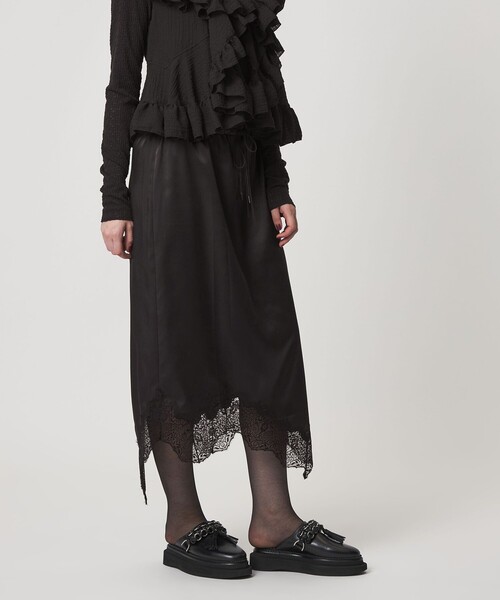 ASTRAET（アストラット）の「＜ASTRAET＞サテン スソレース スカート（スカート・レディース・オレンジ/ブラック・FREE）」の2枚目の写真