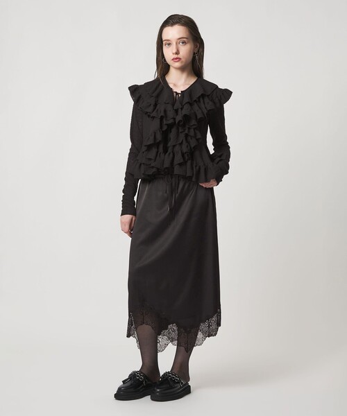 ASTRAET（アストラット）の「＜ASTRAET＞サテン スソレース スカート（スカート・レディース・オレンジ/ブラック・FREE）」の6枚目の写真