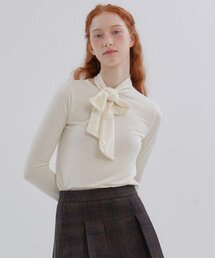 RIBBON SCARF TURTLENECK TOP_IVORY