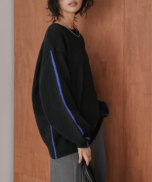 AMELY(エミリー)の「配色ライン クルーネック ニットプルオーバー(ニット/セーター・レディース・ブラウン/グレー/アイボリー/ブラック・フリー)」の13枚目の写真