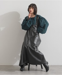 OandI（オーアンドアイ）の「フェイクレサ゛ーシ゛ッフ゜アッフ゜シ゛ャンスカ/ブラック（ジャンパースカート）」