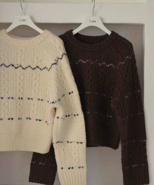 I_am（アイアム）の「mix stitch accent cable knit / ミックスステッチアクセントケーブルニット（ニット/セーター・レディース・ブラウン/アイボリー・FREE）」の13枚目の写真
