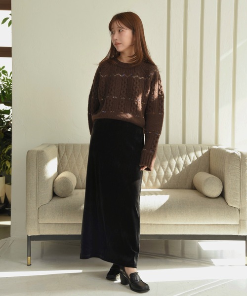 I_am（アイアム）の「mix stitch accent cable knit / ミックスステッチアクセントケーブルニット（ニット/セーター・レディース・ブラウン/アイボリー・FREE）」の11枚目の写真