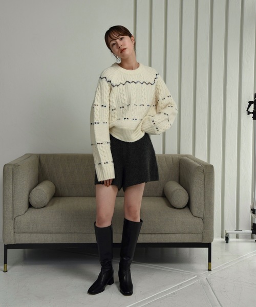 I_am（アイアム）の「mix stitch accent cable knit / ミックスステッチアクセントケーブルニット（ニット/セーター・レディース・ブラウン/アイボリー・FREE）」の6枚目の写真