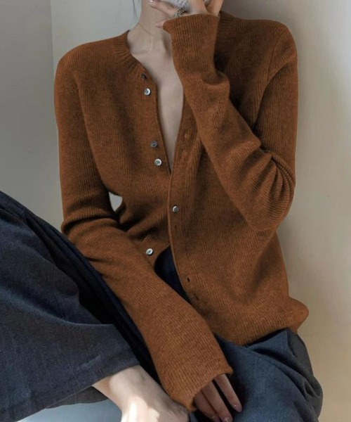 SPIGA(スピーガ)の「リブニットカーディガン(カーディガン/ボレロ・レディース・ピンク/キャメル/ブラウン/ベージュ/ブルー/グレー/ブラック・FREE)」の6枚目の写真