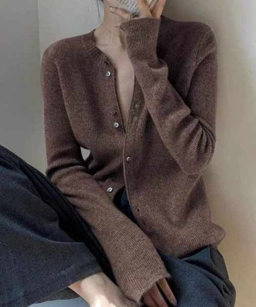 SPIGA(スピーガ)の「リブニットカーディガン(カーディガン/ボレロ・レディース・ピンク/キャメル/ブラウン/ベージュ/ブルー/グレー/ブラック・FREE)」の3枚目の写真