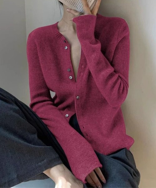 SPIGA(スピーガ)の「リブニットカーディガン(カーディガン/ボレロ・レディース・ピンク/キャメル/ブラウン/ベージュ/ブルー/グレー/ブラック・FREE)」の7枚目の写真