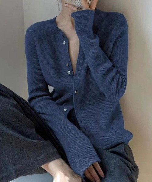 SPIGA(スピーガ)の「リブニットカーディガン(カーディガン/ボレロ・レディース・ピンク/キャメル/ブラウン/ベージュ/ブルー/グレー/ブラック・FREE)」の5枚目の写真