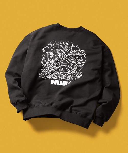 HUF（ハフ）の「WHAT A JUNGLE CREW（スウェット・メンズ・アッシュ/ライラック/ブラック・XXL/XL/L/M/S）」の2枚目の写真