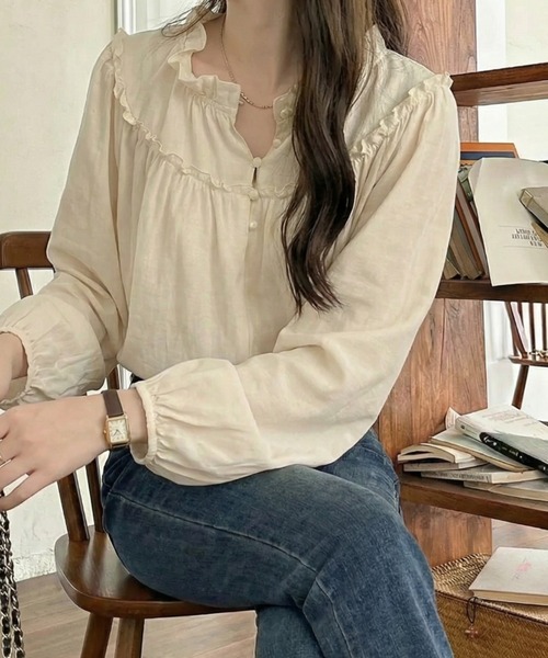 cammie(キャミー)の「フリルデザイントップス(シャツ/ブラウス・レディース・ホワイト/ブラック・M/L)」の9枚目の写真