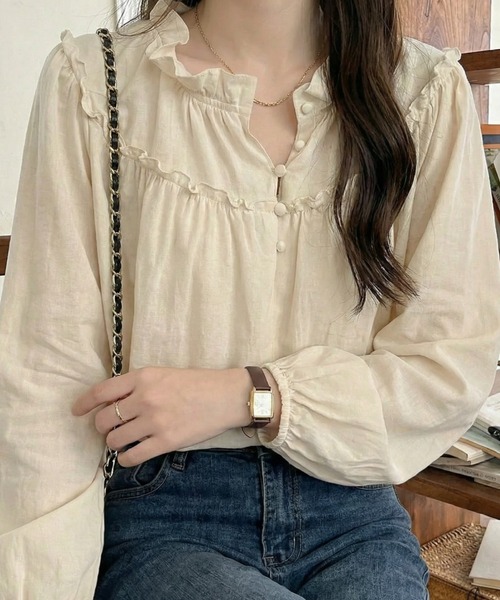 cammie(キャミー)の「フリルデザイントップス(シャツ/ブラウス・レディース・ホワイト/ブラック・M/L)」の10枚目の写真