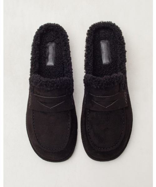 Fuzzy Fur Lined Penny Bloafer - Black Suede