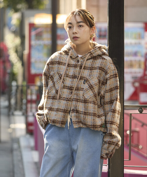FREAK'S STORE(フリークスストア)の「別注 フード ヘビー ネルシャツ ジャケット(ブルゾン・レディース・ベージュ/グレー/ネイビー・フリ-)」の8枚目の写真