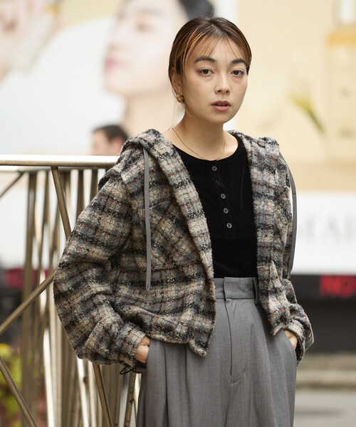 FREAK'S STORE(フリークスストア)の「別注 フード ヘビー ネルシャツ ジャケット(ブルゾン・レディース・ベージュ/グレー/ネイビー・フリ-)」の13枚目の写真