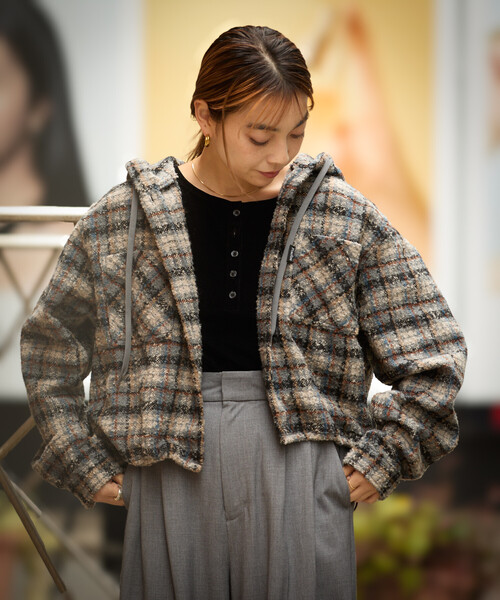 FREAK'S STORE(フリークスストア)の「別注 フード ヘビー ネルシャツ ジャケット(ブルゾン・レディース・ベージュ/グレー/ネイビー・フリ-)」の14枚目の写真