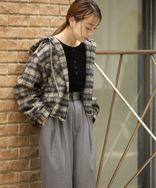 FREAK'S STORE(フリークスストア)の「別注 フード ヘビー ネルシャツ ジャケット(ブルゾン・レディース・ベージュ/グレー/ネイビー・フリ-)」の15枚目の写真