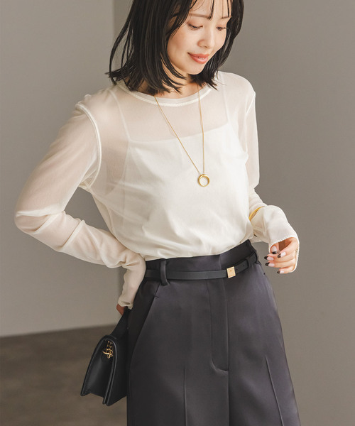 Noble（ノーブル）の「《追加》スキンチュールロングTシャツ（Tシャツ/カットソー・レディース・ブラウン/ホワイト/ブラック・FREE）」の2枚目の写真