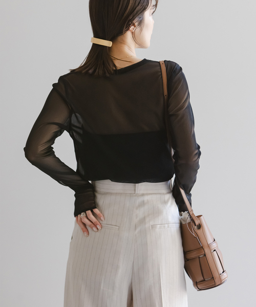 Noble(ノーブル)の「《追加》スキンチュールロングTシャツ(Tシャツ/カットソー・レディース・ブラウン/ホワイト/ブラック・FREE)」の7枚目の写真