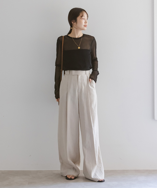 Noble(ノーブル)の「《追加》スキンチュールロングTシャツ(Tシャツ/カットソー・レディース・ブラウン/ホワイト/ブラック・FREE)」の8枚目の写真