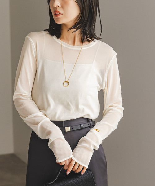 Noble(ノーブル)の「《追加》スキンチュールロングTシャツ(Tシャツ/カットソー・レディース・ブラウン/ホワイト/ブラック・FREE)」の11枚目の写真