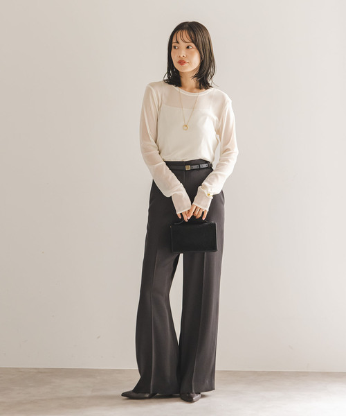 Noble(ノーブル)の「《追加》スキンチュールロングTシャツ(Tシャツ/カットソー・レディース・ブラウン/ホワイト/ブラック・FREE)」の13枚目の写真