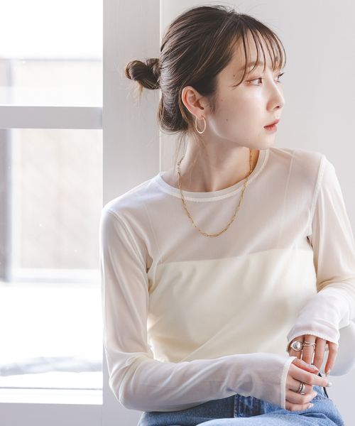 Noble(ノーブル)の「《追加》スキンチュールロングTシャツ(Tシャツ/カットソー・レディース・ブラウン/ホワイト/ブラック・FREE)」の17枚目の写真