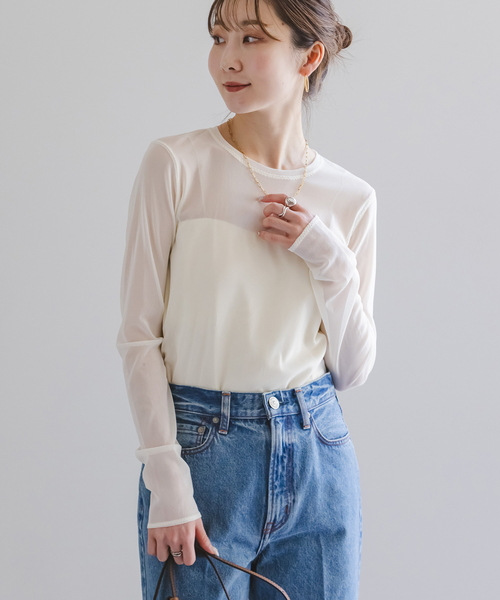 Noble(ノーブル)の「《追加》スキンチュールロングTシャツ(Tシャツ/カットソー・レディース・ブラウン/ホワイト/ブラック・FREE)」の21枚目の写真