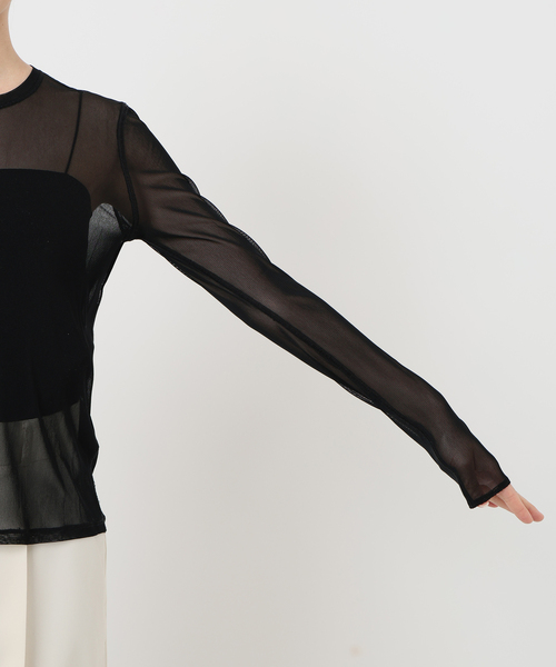 Noble（ノーブル）の「《追加》スキンチュールロングTシャツ（Tシャツ/カットソー・レディース・ブラウン/ホワイト/ブラック・FREE）」の14枚目の写真