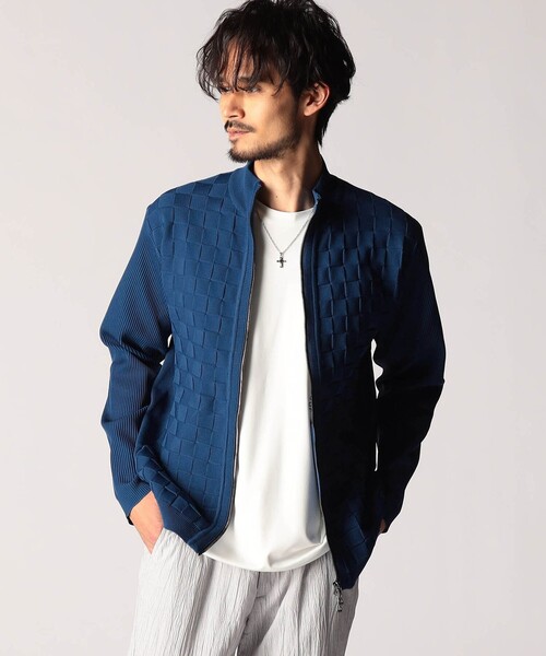 NICOLE CLUB FOR MEN（ニコルクラブフォーメン）の「ブロックチェックニットブルゾン（カーディガン/ボレロ・メンズ・ブルー系/シルバーグレー/ブラック・MEDIUM/LARGE/X-LARGE）」の3枚目の写真