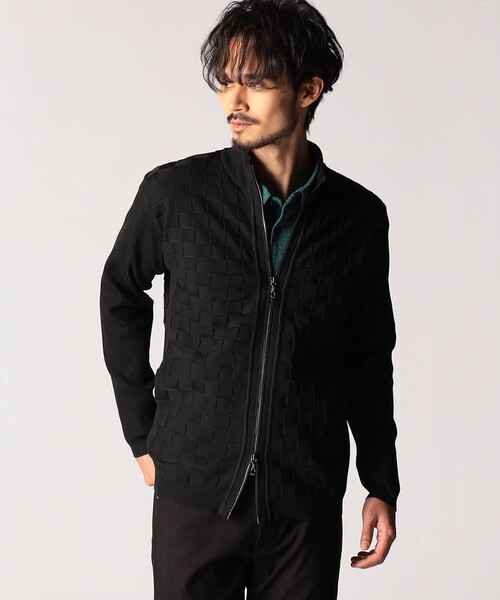 NICOLE CLUB FOR MEN（ニコルクラブフォーメン）の「ブロックチェックニットブルゾン（カーディガン/ボレロ・メンズ・ブルー系/シルバーグレー/ブラック・MEDIUM/LARGE/X-LARGE）」の2枚目の写真