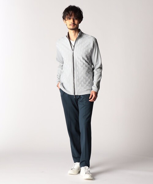 NICOLE CLUB FOR MEN（ニコルクラブフォーメン）の「ブロックチェックニットブルゾン（カーディガン/ボレロ・メンズ・ブルー系/シルバーグレー/ブラック・MEDIUM/LARGE/X-LARGE）」の4枚目の写真