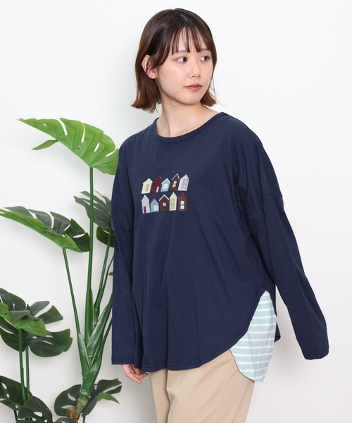 Emago(イマゴ)の「EMAGO タウン刺繍ワイドプルオーバー(Tシャツ/カットソー・レディース・アイボリー/ネイビー/コーラルピンク・FREE)」の2枚目の写真