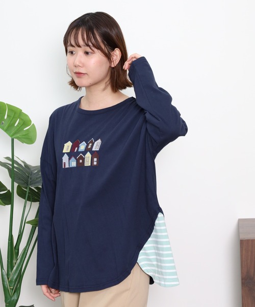 Emago(イマゴ)の「EMAGO タウン刺繍ワイドプルオーバー(Tシャツ/カットソー・レディース・アイボリー/ネイビー/コーラルピンク・FREE)」の20枚目の写真