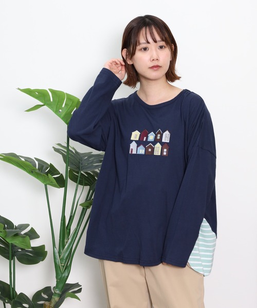 Emago(イマゴ)の「EMAGO タウン刺繍ワイドプルオーバー(Tシャツ/カットソー・レディース・アイボリー/ネイビー/コーラルピンク・FREE)」の22枚目の写真