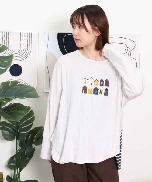 Emago(イマゴ)の「EMAGO タウン刺繍ワイドプルオーバー(Tシャツ/カットソー・レディース・アイボリー/ネイビー/コーラルピンク・FREE)」の15枚目の写真