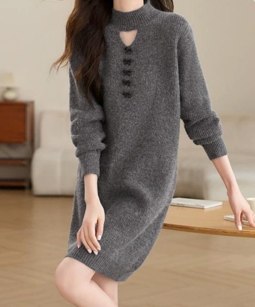 Miniministore(ミニミニストア)の「胸元セクシーニットワンピース リボン付き(ワンピース・レディース・ブラック/グレー/レッド・FREE)」の4枚目の写真