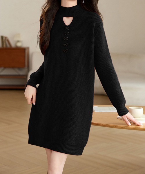 Miniministore(ミニミニストア)の「胸元セクシーニットワンピース リボン付き(ワンピース・レディース・ブラック/グレー/レッド・FREE)」の8枚目の写真