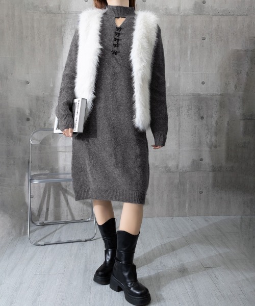 Miniministore(ミニミニストア)の「胸元セクシーニットワンピース リボン付き(ワンピース・レディース・ブラック/グレー/レッド・FREE)」の20枚目の写真
