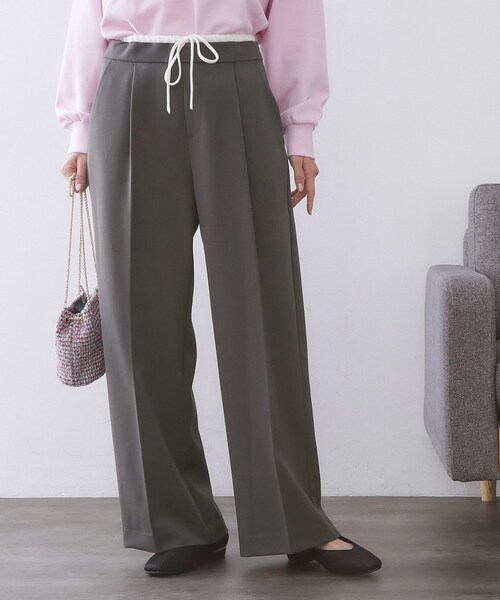 サテンレイヤード風ワイドパンツ【洗濯機OK】（その他パンツ）｜OPAQUE