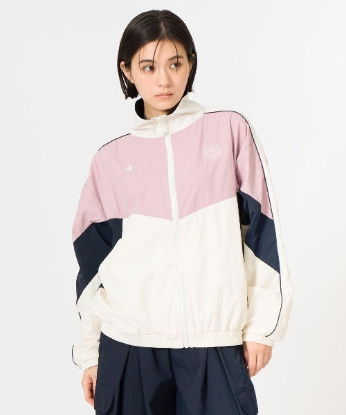 le coq sportif(ルコックスポルティフ)の「【はっ水】ナイロンワッシャーフルジップウィンドジャケット(ナイロンジャケット・レディース・ホワイト/グリーン・L/M/S/XL)」の2枚目の写真