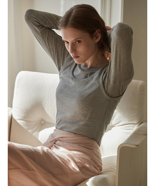 BEMUSE MANSION（ビミューズマンション）の「U-neck ribbed layered t shirt set - Melange gray（Tシャツ/カットソー・レディース・その他・FREE）」の2枚目の写真